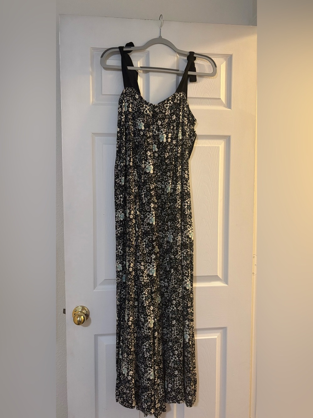 Free People Black Floral Jumpsuit with Mint Accents